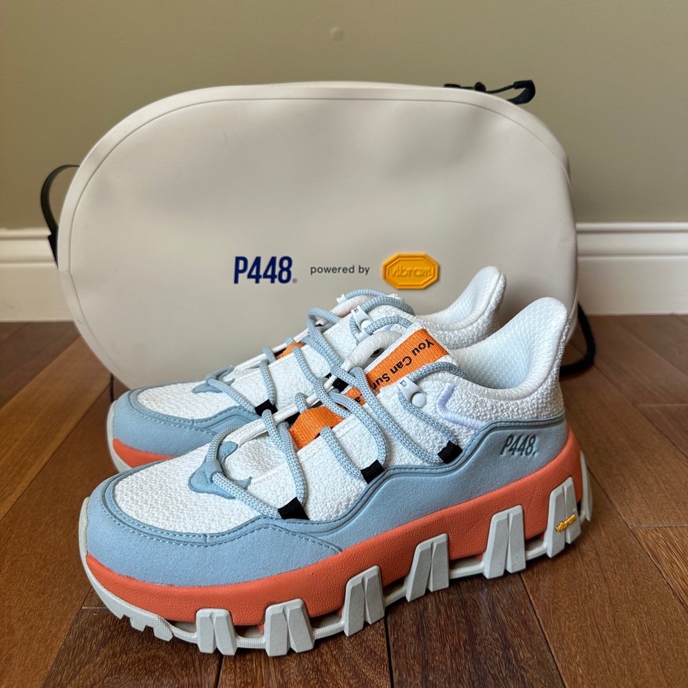 P448 Monalea Trek Hiker Sneakers Womens Blue Orange Chunky Lace Up Shoes